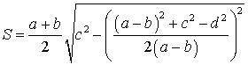 По данной формуле решите и найдите значение площади а=13 б=7 с=10 d(диагональ)=5