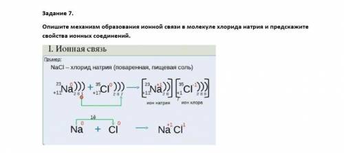 Опишите механизм образования ионной связи в молекуле хлорида натрия и предскажите свойства ионных со