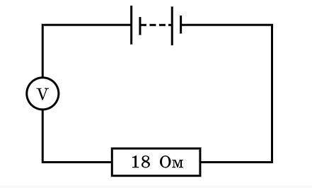 .Амперметр и 18-омный резистор последовательно подключены к источнику тока. При замыкании цепи показ