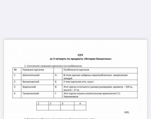 No 1 2 3 4 1. Соотнесите названия курганов и их особенности Названия курганов Особенности курганов В