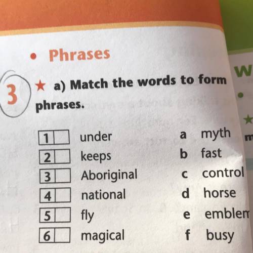 Phrases a) Match the words to form 3 w phrases. 1 2 under keeps Aboriginal national 3 a myth b fast