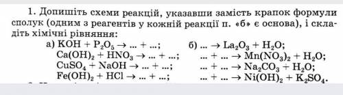 8 класс Задание:1. Допишите схемы реакций, указав вместо точек формулы соединений (одним из реагенто