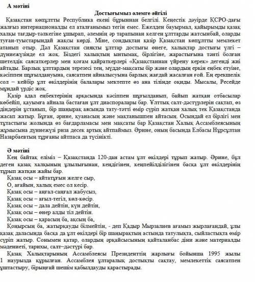 А мәтініӘ мәтіні Мәтіндер не туралы?Мәтіндердің құрылымдық бөліктерге ажыратып, тақырып ұсыныңыз.Кір