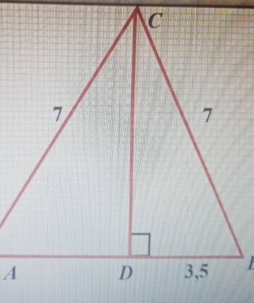 Дано: ABC, равнобедренный, АС=СВ=7. DB=3,5, DC-высотаНайти: В-?, А-?​