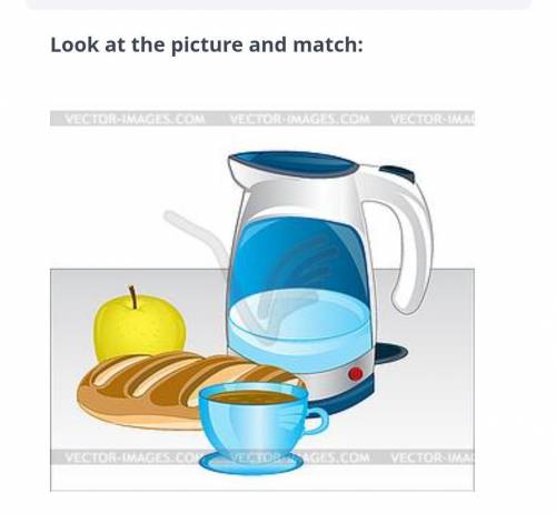 Вставьте слова изходя из картинки There is water in the kettle There is apple on the table There a