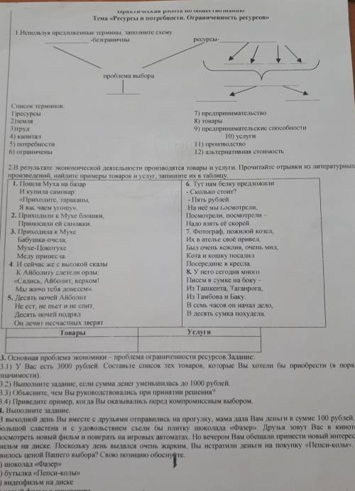 Практическая работа по обществознанию тема ресурсы и потребности ограниченность ресурсов​