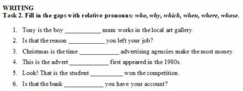 WRITING Task 2. Fill in the gaps with relative pronouns: who, why, which, when, where, whose.