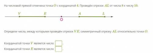 На числовой прямой отмечена точка O с координатой 4. Проведён отрезок AL от числа 8 к числу 10