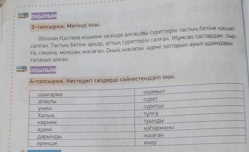 ОҚЫЛЫМ 3-тапсырма. Мәтінді оқы.Әбілхан Қастеев кішкене кезінде алғашқы суреттерін тастың бетіне қаша