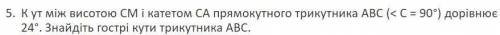 Кут між бісектрисою BL і катетом AC прямокутного трикутника ABC C=90дорівнює 55.Знайдіть гострі кути