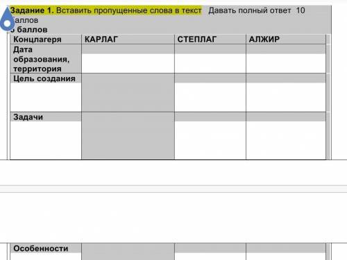 Задание 1. Вставить пропущенные слова в текст Давать полный ответ Концлагеря КАРЛАГ СТЕПЛАГ АЛЖИРДат