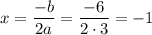 x = \dfrac{-b}{2a} = \dfrac{-6}{2\cdot 3} = -1