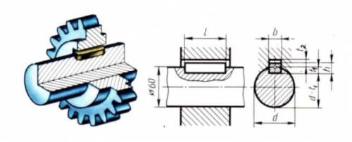 Начертите эскиз шпоночного соединения вала диаметром 30мм. Размер шпонки подобрать по таблице ГОСТ .
