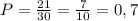 P=\frac{21}{30} =\frac{7}{10} =0,7