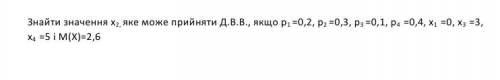 Найти значение х2, которое может принять Д.В.В., если p1 = 0,2, p2 = 0,3, p3 = 0,1, p4 = 0,4, x1 = 0