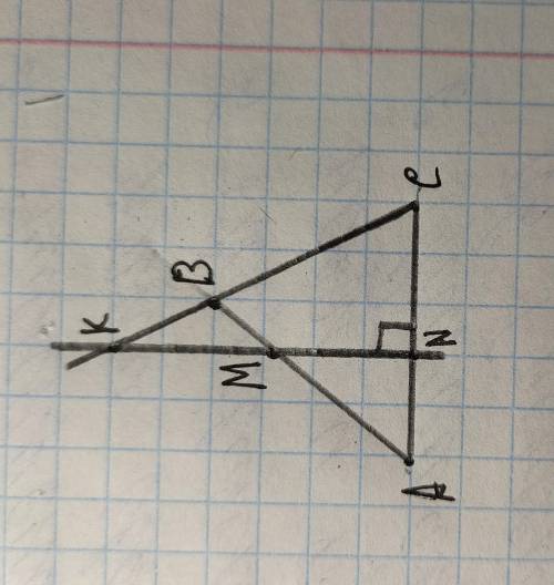 Перпендикулярно к стороне АС треугольника АВС пересекает его сторону АВ в точке М, а продолжение сто