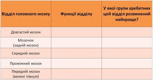 Завдання 1. Уважно розгляньте зображення головного мозку різних груп хребетних тварин. Зверніть уваг