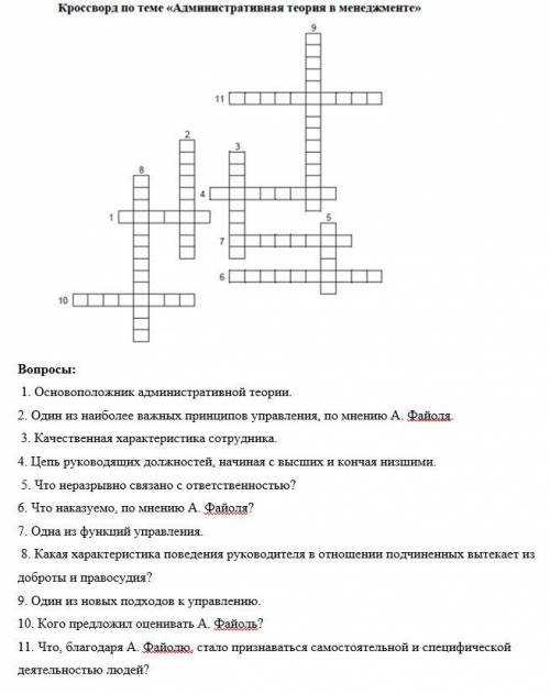 Решение кросcвордов. 1) Вопросы: 1. Основоположник административной теории. 6 букв 2. Один из наибол