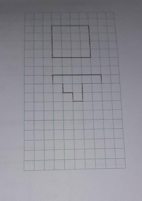 На клетчатой бумаге нарисован квадрат, они же-некоторая фигура. площадь квадрата равна 32 квадратных