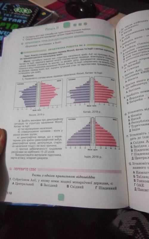 Географія: Практична робота 4: Аналіз статево-вікових пірамід Японії, Китаю та Індії з метою оцінюва