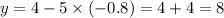 y = 4 - 5 \times ( - 0.8) = 4 + 4 = 8