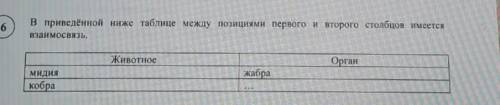 В приведенной ниже таблице между позициями первого и второго столбцов имеется взаимосвязь.ЖивотноеОр