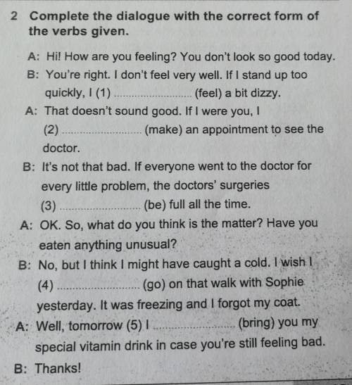 Complete the dialogue with the correct form ofthe verbs given.​