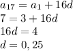 a_{17}=a_1+16d\\7=3+16d\\16d=4\\d=0,25