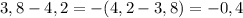 3,8 - 4,2 = -(4,2 - 3,8) = -0,4