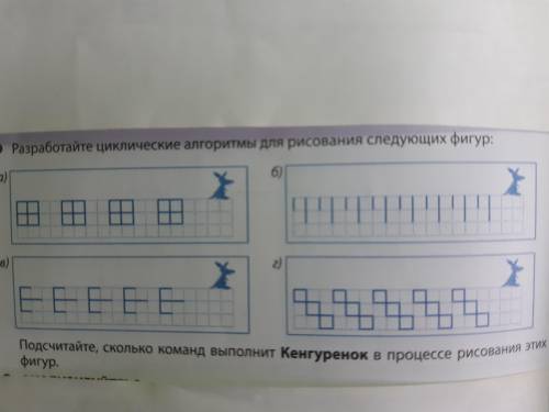 Разработайте циклические алгоритмы для рисования следующих фигур: Подсчитайте сколько команд выполни