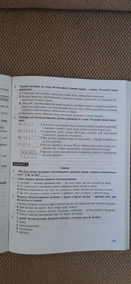 Підсумковий тест до теми Безспулучникове речення от