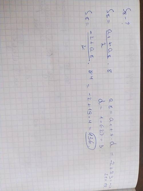 Знайдіть суму перших восьми членів арифметичної прогресії (an), якщо а¹= -2; а²= 1​