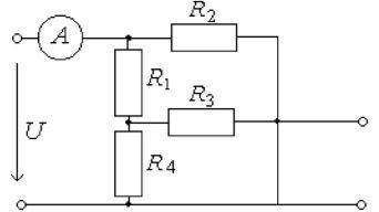 Определите показания амперметра U=200B R1=60 R2=40 R3=60 R4=40 Ом