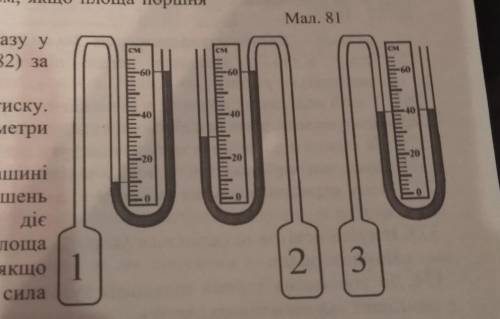 визначити тиск газу у посудинах (мал.82) за нормального атмосферного тиску. рідинні манометри заповн