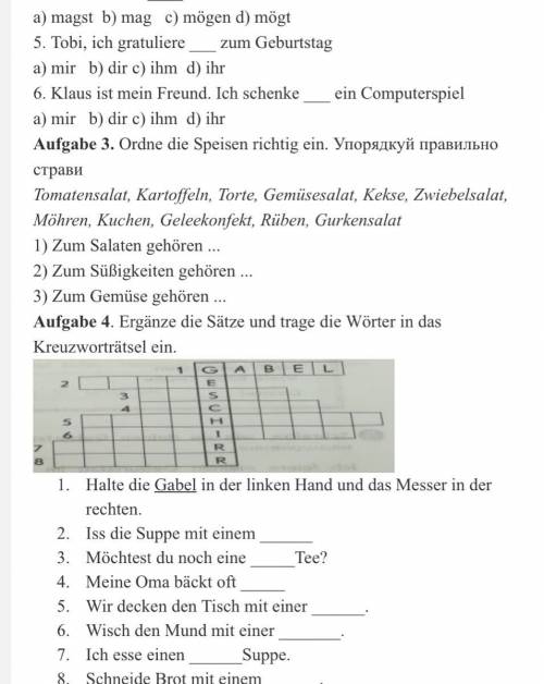 Kontrollarbeit zum Thema “Essen und Trinken” Variante 2