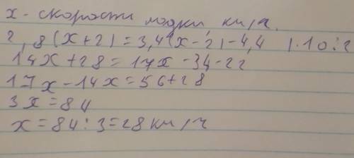 Човен плив за течією річки 2,8 год, а проти течії 3,4 год. Шлях який пройшов човен за течією на 4,4