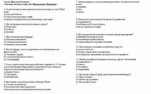 Тести. Ярослав Стельмах «Химера лісового озера, або Митькозавр з Юрківки» с дз