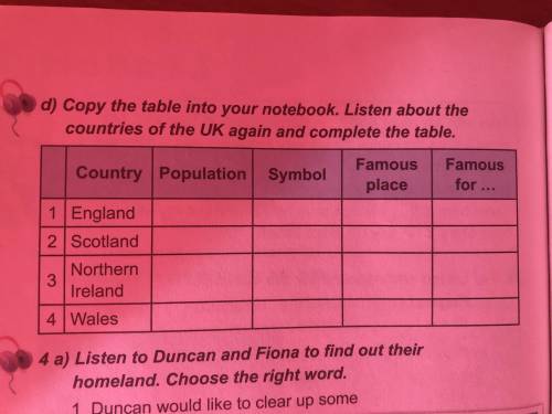 d) Copy the table in your notebook. Hear again about the countries of Great Britain and fill in the