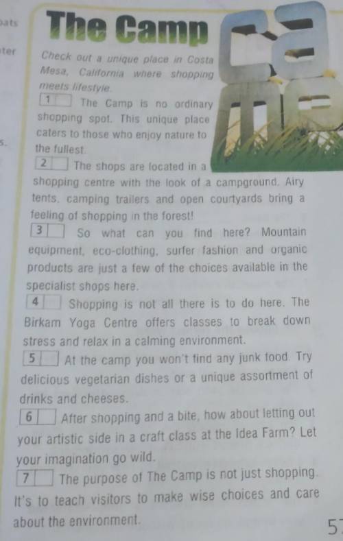 Reading 4 * Read the article about a shoppingcentre. Match the paragraphs (1-7) withtheir correct he