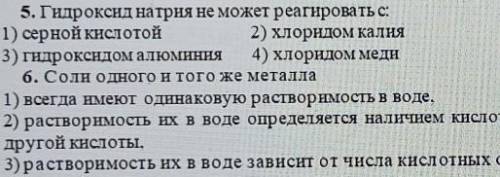 Гидроксид натрия не может реагировать с:(5 задание) (было бы круто сделать 6 ещё) ​