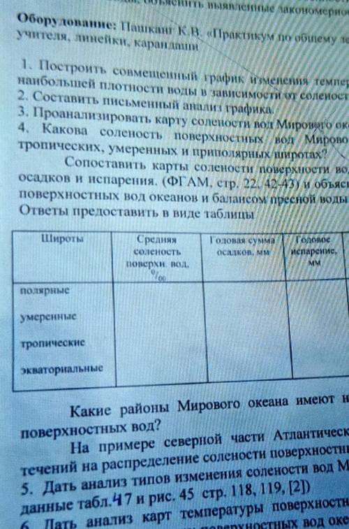 4. Какова соленость поверхностных вод Мирового океана в призэкваториальных,тропических, умеренных и