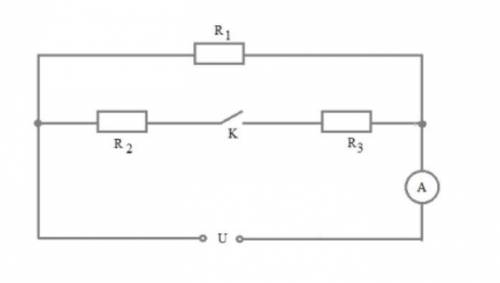 На рисунке показана электрическая схема, состоящая из источника постоянного напряжения U, амперметра
