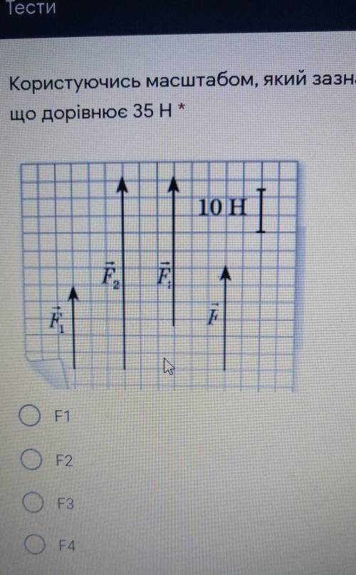 Користуючись масштабом, який зазначено на рисунку, знайдіть силу,що дорівнює 35 Н​