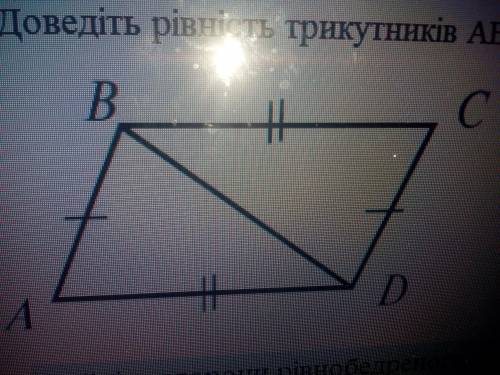 Доведiть рiвнiсть трикутникiв ABD та BDC за рисунком