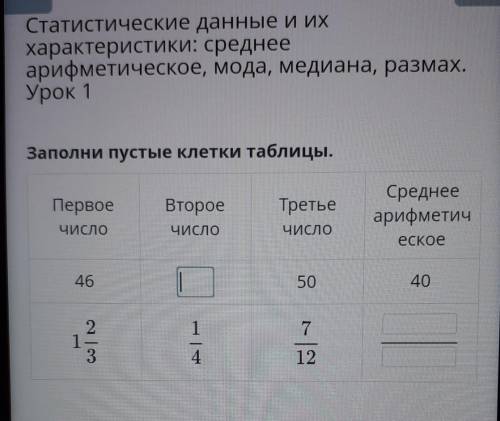 Статистические данные и их характеристики: среднееарифметическое, мода, медиана, размах.Урок 1Заполн