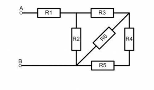 Коло постійного струму має шість резисторів, з'єднаних змішано. Схема кола і значення резисторів вка