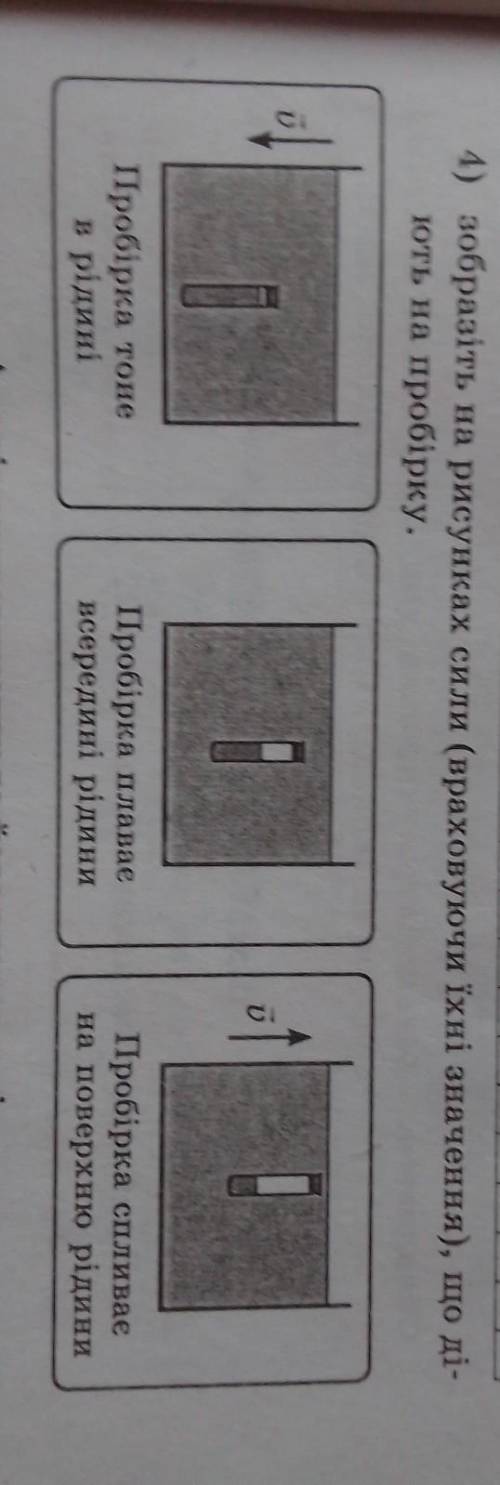 4) зобразіть на рисунках сили (враховуючи їхні значення), що ді-ють на пробірку​