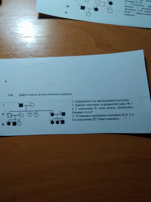 2.4 Дайте ответы на поставленные вопросы. 1.Определите тип наследования признака. 2. Каковы генотипы