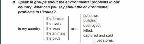 Англійська мова 9 клас Карпюк Speak in groups about the environmental problems in our country. What