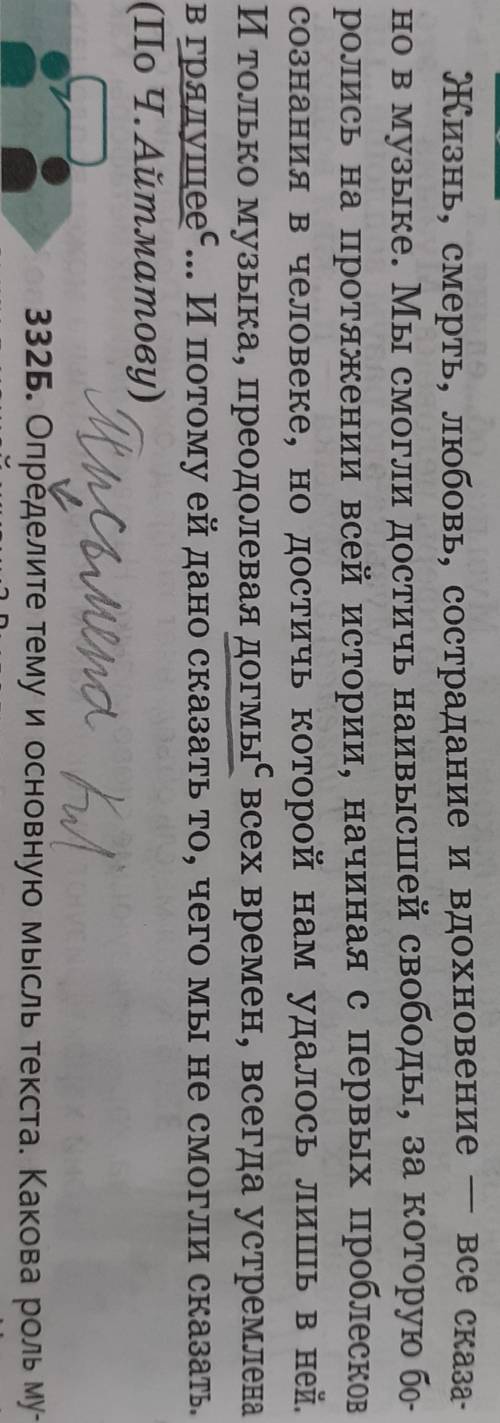 332Б. Определите тему и основную мысль текста. Какова роль музыки в нашей жизни? Выделите композицио